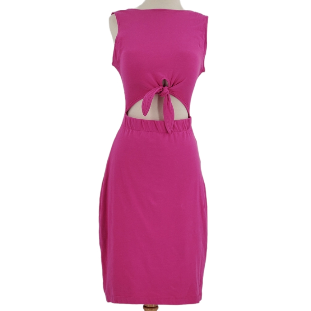 Buffalo Hot Pink Sleeveless Boatneck Open Midriff Shift Midi Bodycon Dress Small
